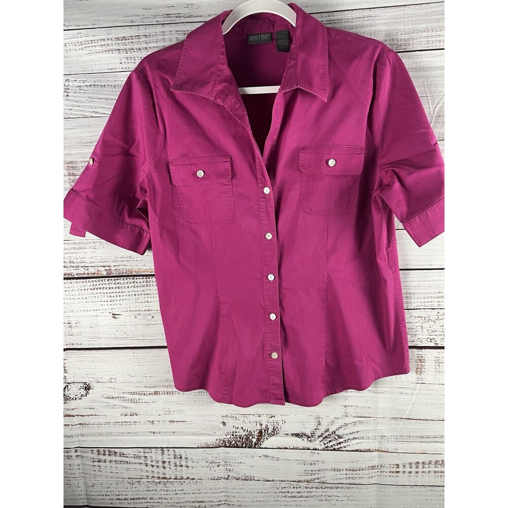 ADDITIONS by Chico's button down shirt  Sz 2 Purple Cotton blouse 1/2 Sleeves